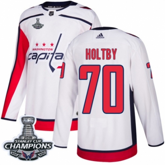 Youth Adidas Washington Capitals 70 Braden Holtby Authentic White Away 2018 Stanley Cup Final Champions NHL Jersey