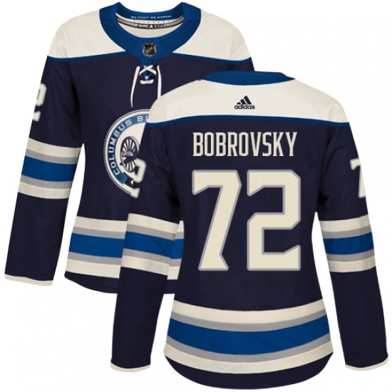 Women's Adidas Columbus Blue Jackets 72 Sergei Bobrovsky Authentic Navy Blue Alternate NHL Jersey