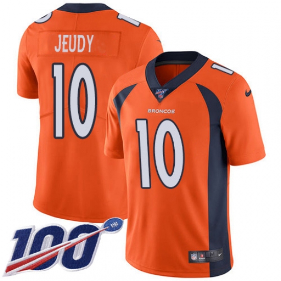 Youth Denver Broncos 10 Jerry Jeudy Orange Team Color Stitched 100th Season Vapor Untouchable Limited Jersey