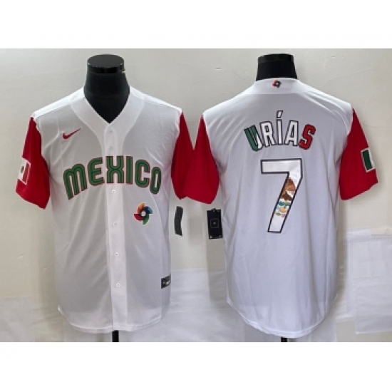 Men's Mexico Baseball 7 Julio Urias Number 2023 White Red World Classic Stitched Jersey 15