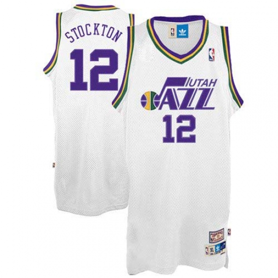 Men's Adidas Utah Jazz 12 John Stockton Authentic White Throwback NBA Jersey