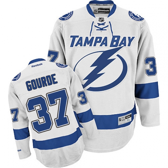 Youth Reebok Tampa Bay Lightning 37 Yanni Gourde Authentic White Away NHL Jersey