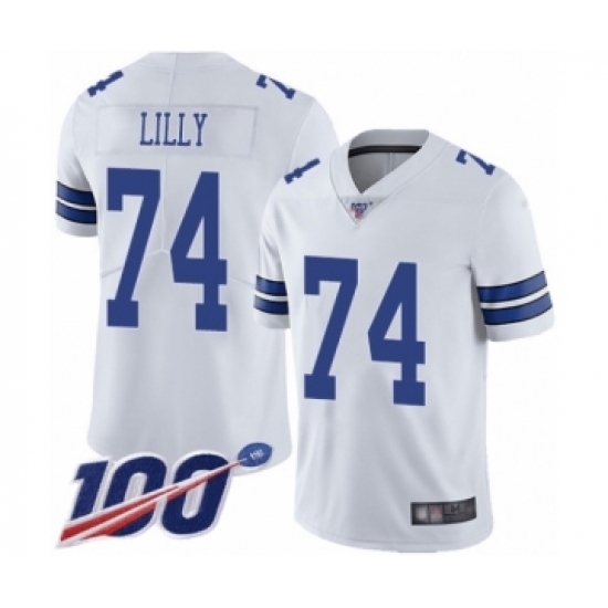 Men's Dallas Cowboys 74 Bob Lilly White Vapor Untouchable Limited Player 100th Season Football Jersey