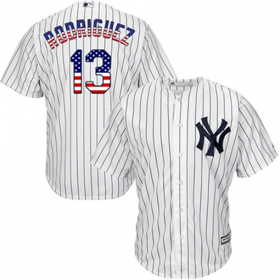 Men's Majestic New York Yankees 13 Alex Rodriguez Replica White USA Flag Fashion MLB Jersey