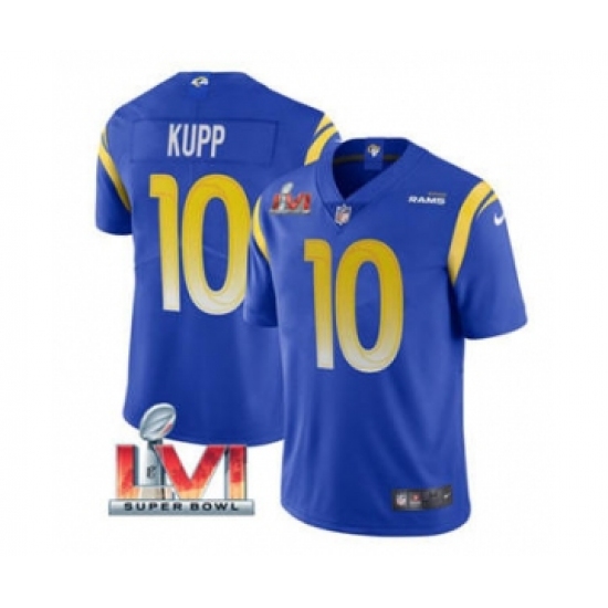 Men's Los Angeles Rams 10 Cooper Kupp Royal 2022 Super Bowl LVI Vapor Limited Stitched Jersey