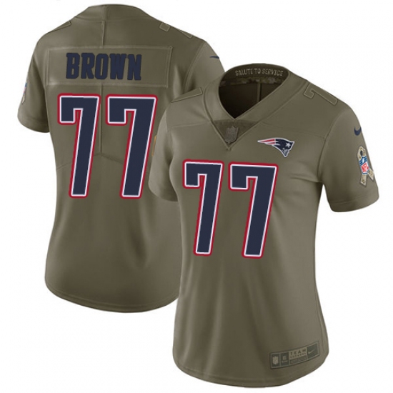 Women's Nike New England Patriots 77 Trent Brown Limited Olive 2017 Salute to Service NFL Jersey