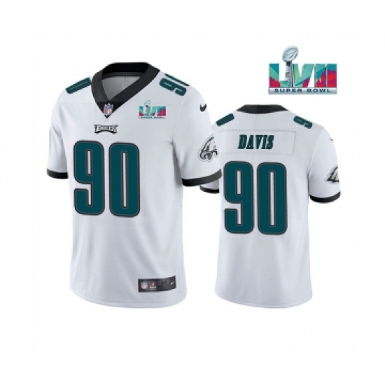 Men's Philadelphia Eagles 90 Jordan Davis White Super Bowl LVII Patch Vapor Untouchable Limited Stitched Jersey