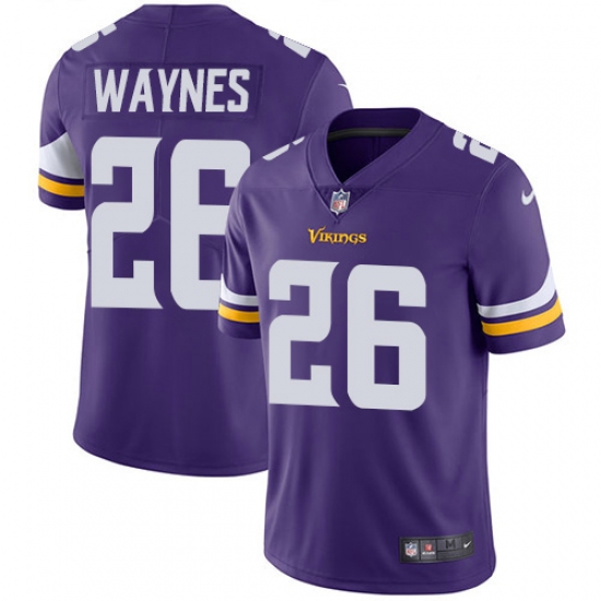 Men's Nike Minnesota Vikings 26 Trae Waynes Purple Team Color Vapor Untouchable Limited Player NFL Jersey