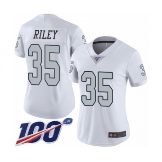 Women's Oakland Raiders 35 Curtis Riley Limited White Rush Vapor Untouchable 100th Season Football Jersey