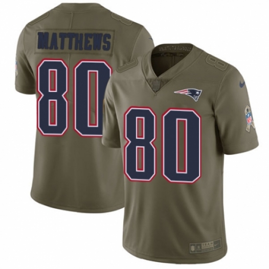 Men's Nike New England Patriots 80 Jordan Matthews Limited Olive 2017 Salute to Service NFL Jersey