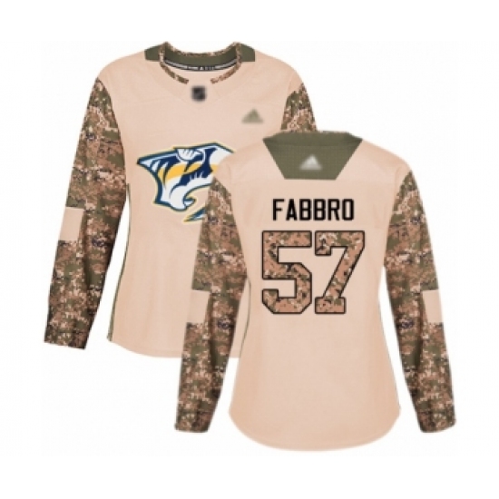 Women's Nashville Predators 57 Dante Fabbro Authentic Camo Veterans Day Practice Hockey Jersey