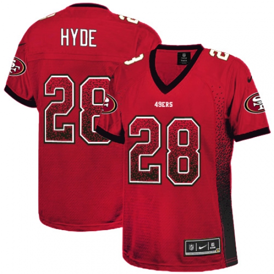 Women's Nike San Francisco 49ers 28 Carlos Hyde Elite Red Drift Fashion NFL Jersey