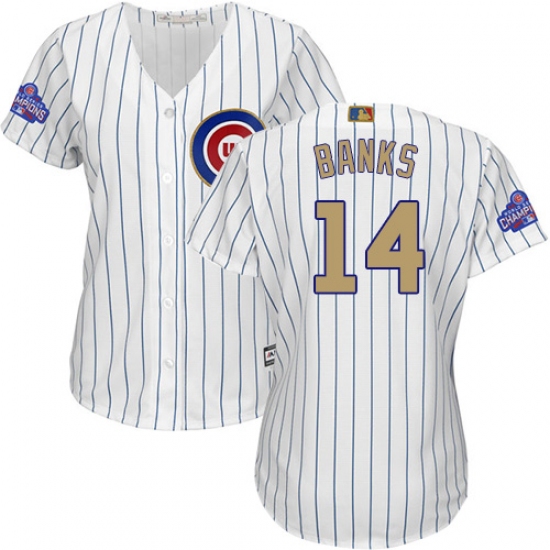 Women's Majestic Chicago Cubs 14 Ernie Banks Authentic White 2017 Gold Program MLB Jersey
