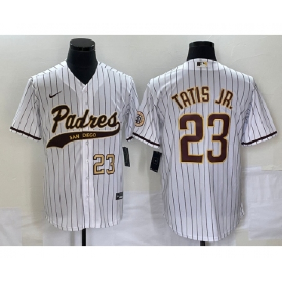 Men's San Diego Padres 23 Fernando Tatis Jr Number White NEW 2023 Cool Base Stitched Jersey