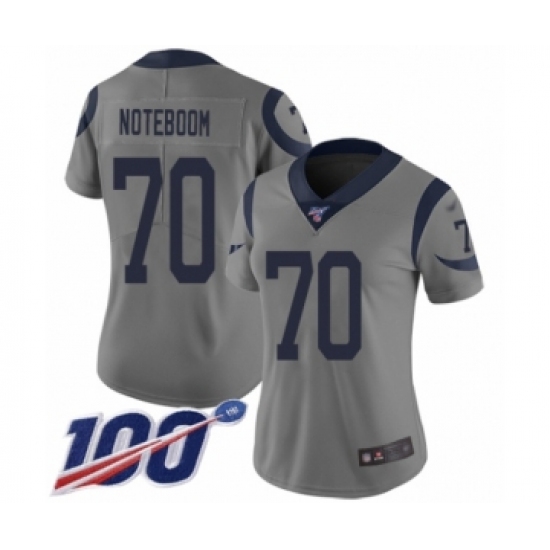 Women's Los Angeles Rams 70 Joseph Noteboom Limited Gray Inverted Legend 100th Season Football Jersey