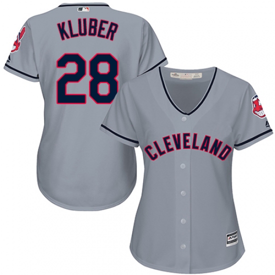 Women's Majestic Cleveland Indians 28 Corey Kluber Authentic Grey Road Cool Base MLB Jersey