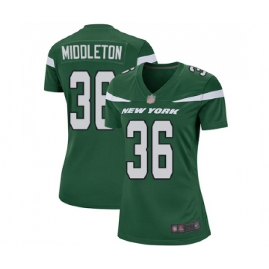 Women's New York Jets 36 Doug Middleton Game Green Team Color Football Jersey