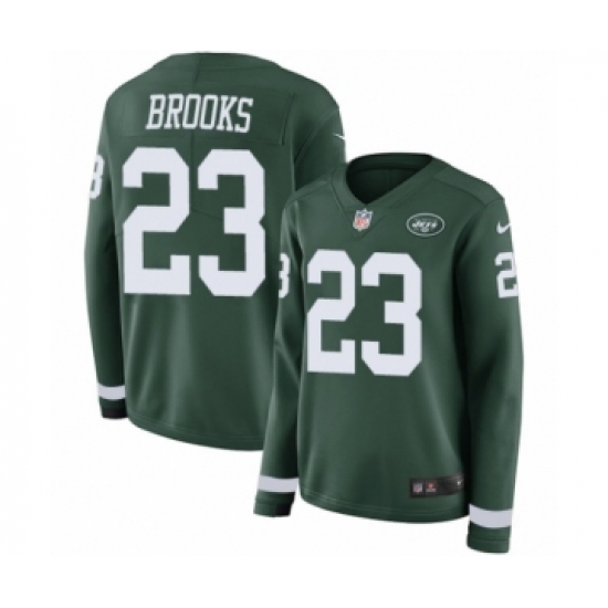 Women's Nike New York Jets 23 Terrence Brooks Limited Green Therma Long Sleeve NFL Jersey