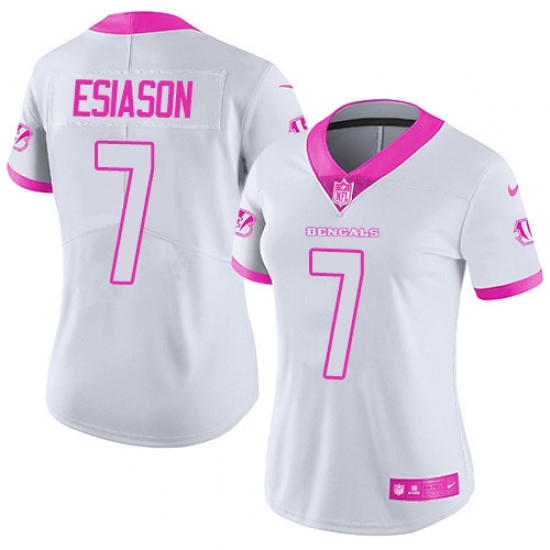 Women's Nike Cincinnati Bengals 7 Boomer Esiason Limited White/Pink Rush Fashion NFL Jersey