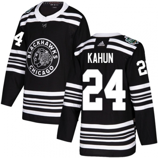 Men's Adidas Chicago Blackhawks 24 Dominik Kahun Black Authentic 2019 Winter Classic Stitched NHL Jersey