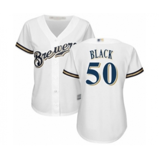 Women's Milwaukee Brewers 50 Ray Black Authentic White Home Cool Base Baseball Player Jersey