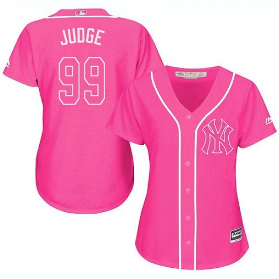Women's Majestic New York Yankees 99 Aaron Judge Replica Pink Fashion Cool Base MLB Jersey