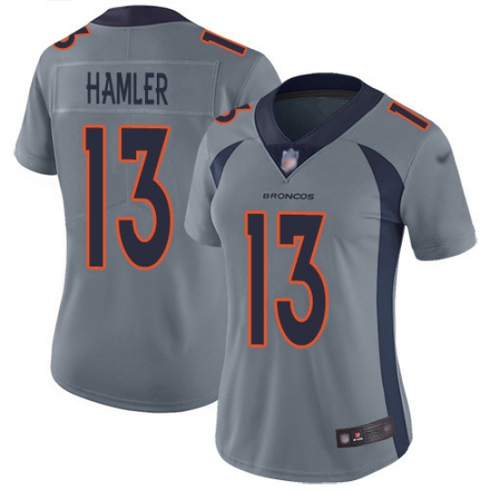 Women's Denver Broncos 13 KJ Hamler Gray Stitched Limited Inverted Legend Jersey