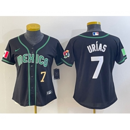 Women's Mexico Baseball 7 Julio Urias Number 2023 Black World Classic Stitched Jersey4