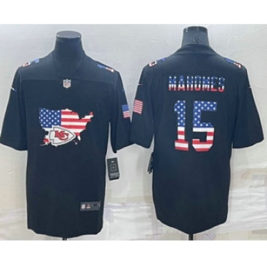 Men's Kansas City Chiefs 15 Patrick Mahomes 2022 USA Map Fashion Black Color Rush Stitched Nike Limited Jersey