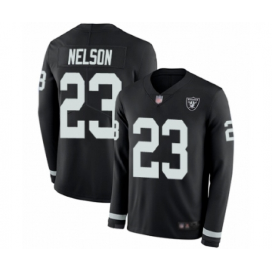 Men's Oakland Raiders 23 Nick Nelson Limited Black Therma Long Sleeve Football Jersey