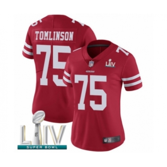 Women's San Francisco 49ers 75 Laken Tomlinson Red Team Color Vapor Untouchable Limited Player Super Bowl LIV Bound Football Jersey