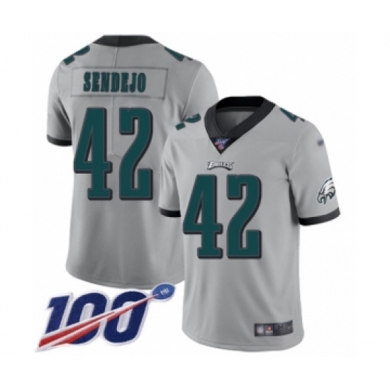 Men's Philadelphia Eagles 42 Andrew Sendejo Limited Silver Inverted Legend 100th Season Football Jersey