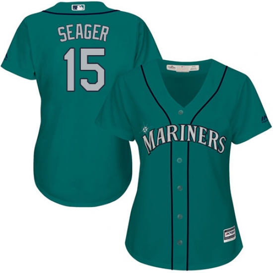 Women's Majestic Seattle Mariners 15 Kyle Seager Replica Teal Green Alternate Cool Base MLB Jersey