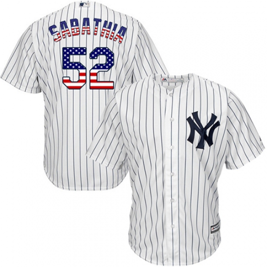 Men's Majestic New York Yankees 52 C.C. Sabathia Authentic White USA Flag Fashion MLB Jersey