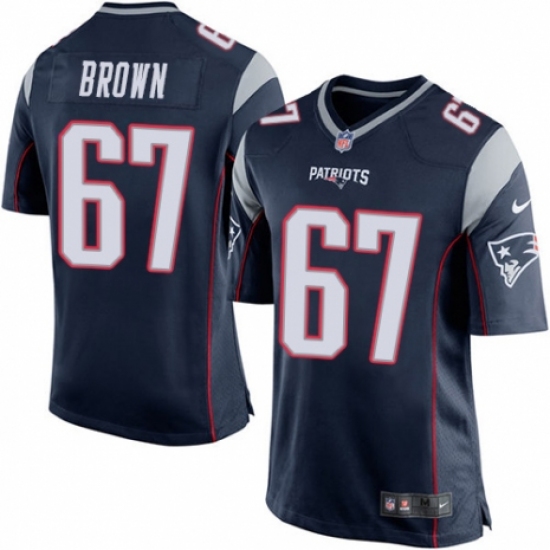 Men's Nike New England Patriots 67 Trent Brown Game Navy Blue Team Color NFL Jersey