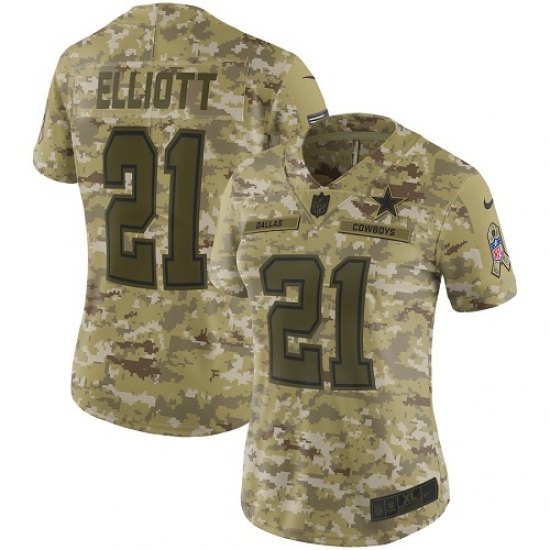 Women's Nike Dallas Cowboys 21 Ezekiel Elliott Limited Camo 2018 Salute to Service NFL Jersey