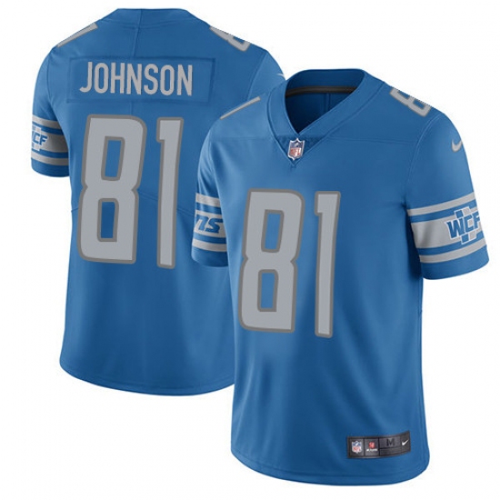 Men's Nike Detroit Lions 81 Calvin Johnson Limited Light Blue Team Color Vapor Untouchable NFL Jersey