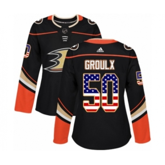Women's Adidas Anaheim Ducks 50 Benoit-Olivier Groulx Authentic Black USA Flag Fashion NHL Jersey