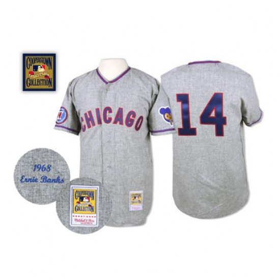 Men's Mitchell and Ness 1968 Chicago Cubs 14 Ernie Banks Authentic Grey Throwback MLB Jersey