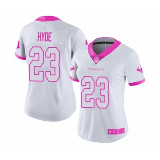 Women's Houston Texans 23 Carlos Hyde Limited White Pink Rush Fashion Football Jersey