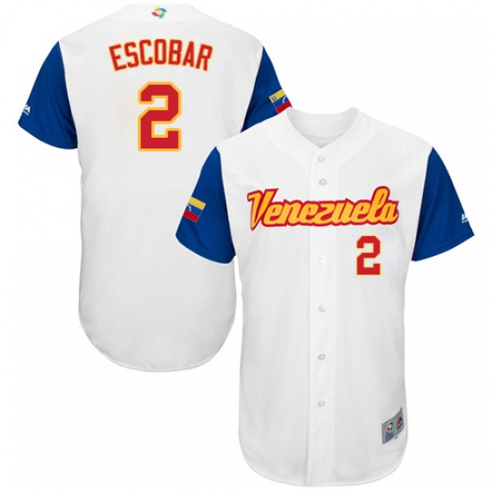 Men's Venezuela Baseball Majestic 2 Alcides Escobar White 2017 World Baseball Classic Authentic Team Jersey