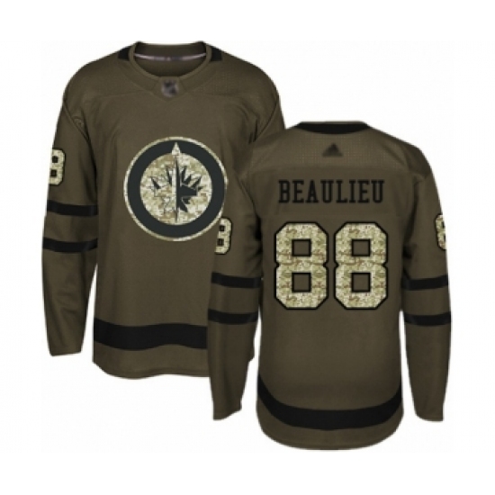 Men's Winnipeg Jets 88 Nathan Beaulieu Authentic Green Salute to Service Hockey Jersey