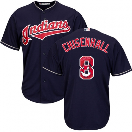 Men's Majestic Cleveland Indians 8 Lonnie Chisenhall Authentic Navy Blue Team Logo Fashion Cool Base MLB Jersey
