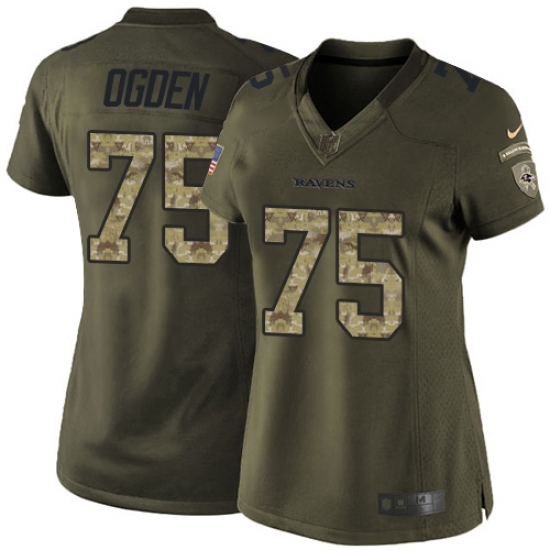 Women's Nike Baltimore Ravens 75 Jonathan Ogden Elite Green Salute to Service NFL Jersey