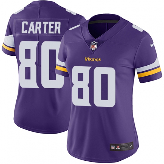 Women's Nike Minnesota Vikings 80 Cris Carter Purple Team Color Vapor Untouchable Limited Player NFL Jersey