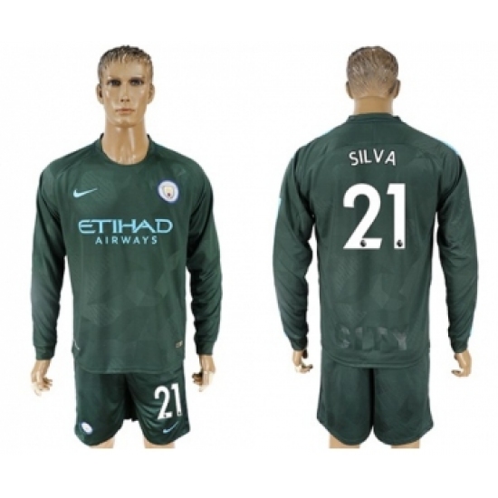 Manchester City 21 Silva Sec Away Long Sleeves Soccer Club Jersey