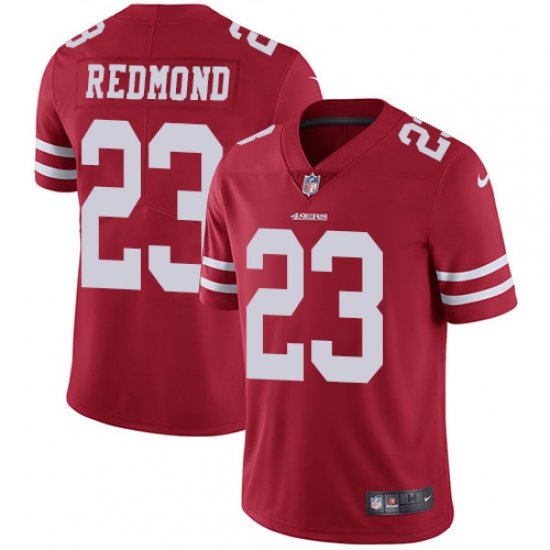 Men's Nike San Francisco 49ers 23 Will Redmond Red Team Color Vapor Untouchable Limited Player NFL Jersey - Click Image to Close