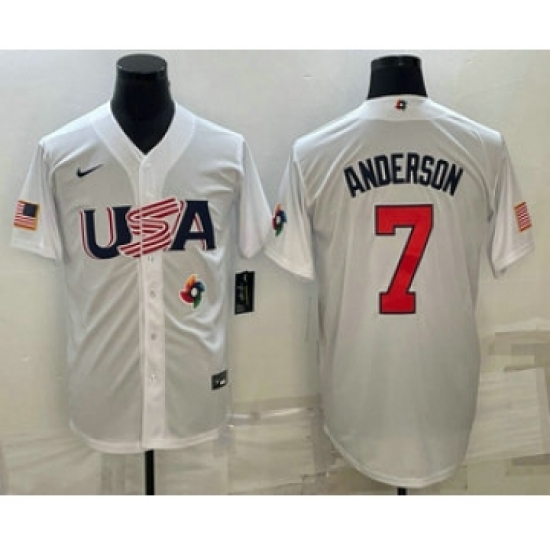 Men's USA Baseball 7 Tim Anderson 2023 White World Baseball Classic Stitched Jersey