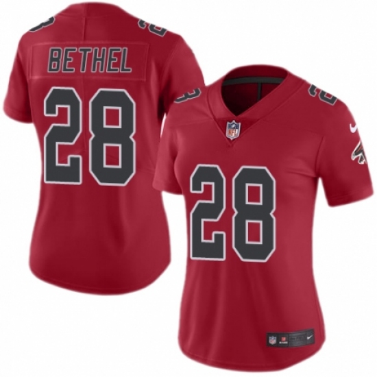 Women's Nike Atlanta Falcons 28 Justin Bethel Limited Red Rush Vapor Untouchable NFL Jersey