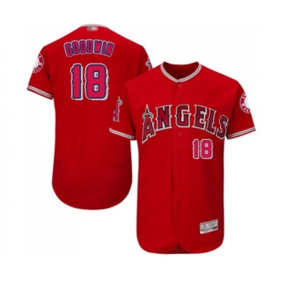 Men's Los Angeles Angels of Anaheim 18 Brian Goodwin Red Alternate Flex Base Authentic Collection Baseball Jersey